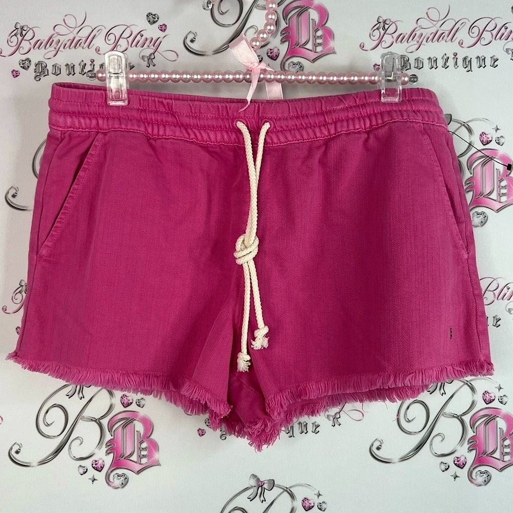 Aerie shorts rope tie up distressed trim brand new High Waist Magenta Shorts